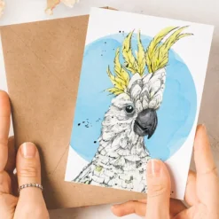 Australian Geographic Accessories|Greeting Cards-Brad - Sulphur-crested Cockatoo Greeting Card by Shannon Dwyer