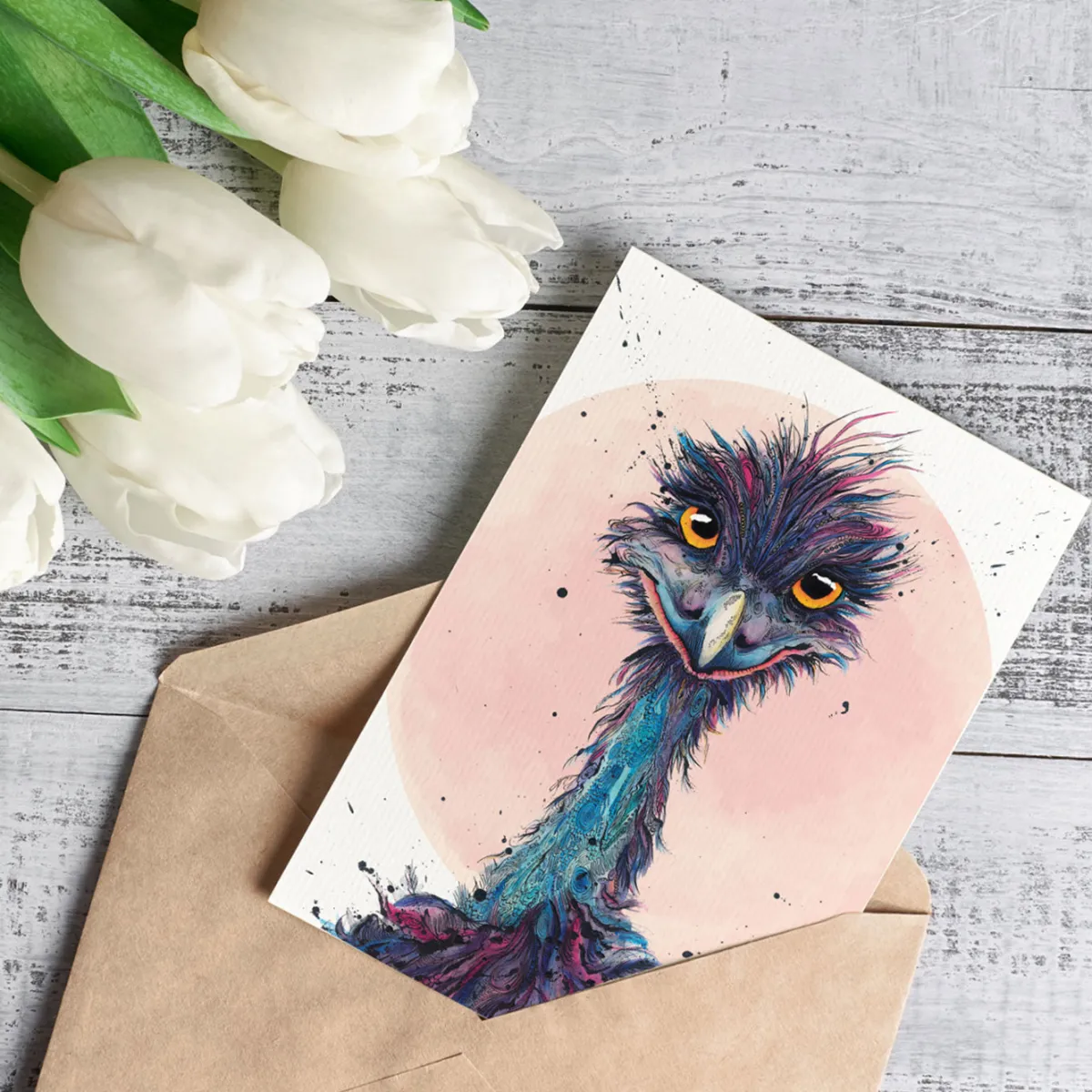 Australian Geographic Accessories|Greeting Cards-Edwina - Emu Greeting Card by Shannon Dwyer
