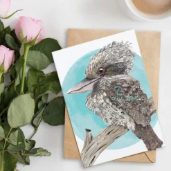 Australian Geographic Accessories|Greeting Cards-Eye on You - Kookaburra Greeting Card by Shannon Dwyer