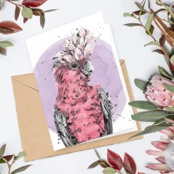 Australian Geographic Accessories|Greeting Cards-Flamin' Galah - Greeting Card by Shannon Dwyer