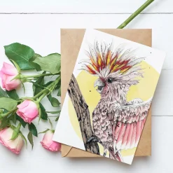 Australian Geographic Accessories|Greeting Cards-Frankie - Pink Cockatoo Greeting Card by Shannon Dwyer