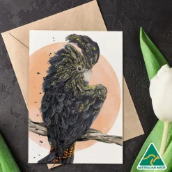 Australian Geographic Accessories|Greeting Cards-Sassy - Red-tailed Black Cockatoo Greeting Card by Shannon Dwyer