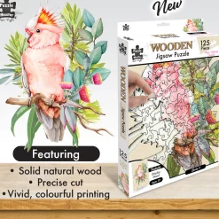 Australian Geographic Puzzles|Arts & Crafts-Shaped Wooden 132 Piece Jigsaw Puzzle, Major Mitchell's Cockatoo