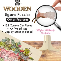 Australian Geographic Puzzles|Arts & Crafts-Shaped Wooden 132 Piece Jigsaw Puzzle, Major Mitchell's Cockatoo